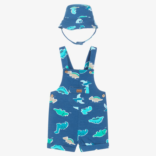 Mayoral-Baby Boys Blue Dinosaur Dungaree Set | Childrensalon Outlet