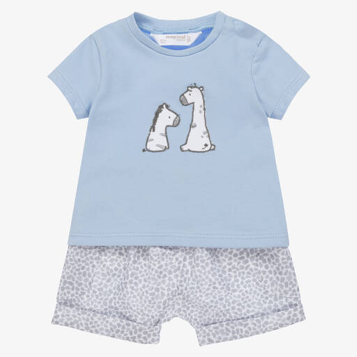 Mayoral-Baby Boys Blue & Grey Cotton Shorts Set | Childrensalon Outlet