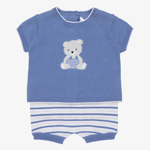 Mayoral-Baby Boys Blue Knitted Shorts Set | Childrensalon Outlet