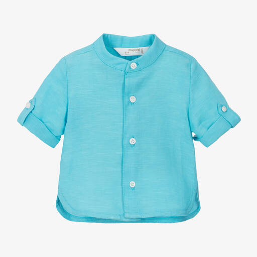 Mayoral Для новорожденных-Baby Boys Blue Linen & Cotton Shirt | Childrensalon Outlet