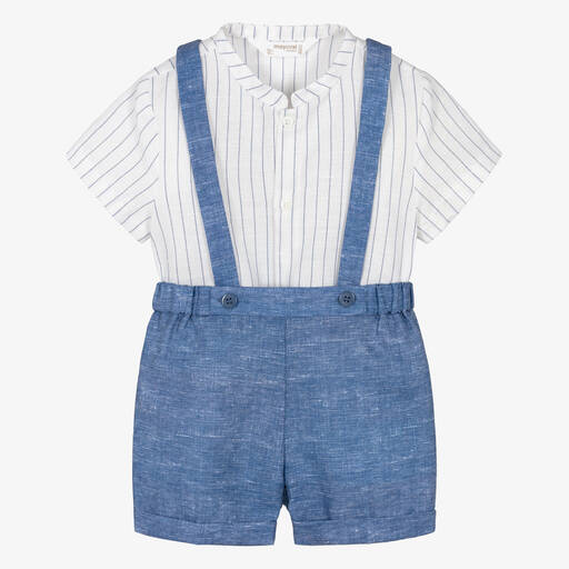 Mayoral-Baby Boys Blue Linen Shorts Set | Childrensalon Outlet