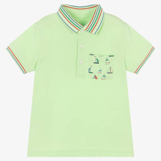 Mayoral-Baby Boys Green Boat Cotton Polo Shirt | Childrensalon Outlet