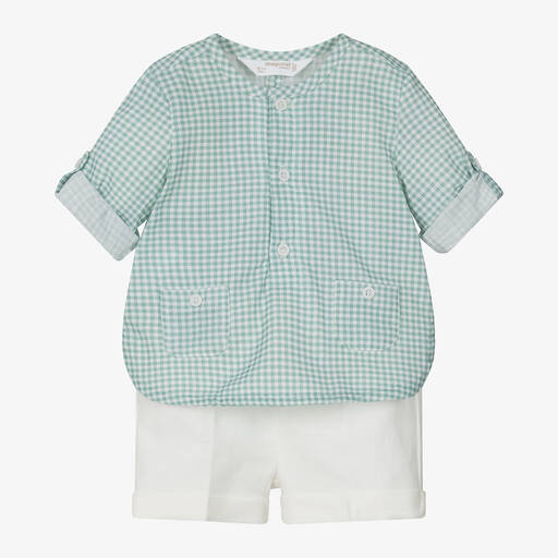 Mayoral-Baby Boys Green Gingham Cotton Shorts Set | Childrensalon Outlet