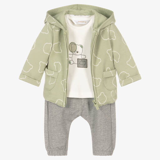 Mayoral-بدلة رياضية قطن لون رمادي وأخضر للمواليد | Childrensalon Outlet