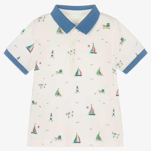Mayoral-Baby Boys Ivory Boat Cotton Polo Shirt | Childrensalon Outlet