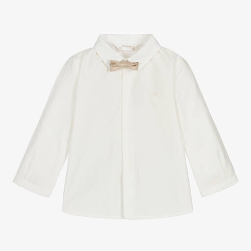 Mayoral-Baby Boys Ivory Cotton Bow-Tie Shirt | Childrensalon Outlet