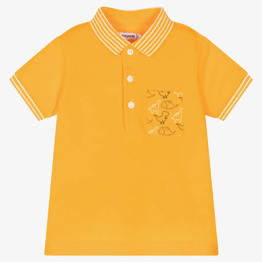 Mayoral-Baby Boys Orange Dino Cotton Polo Shirt | Childrensalon Outlet