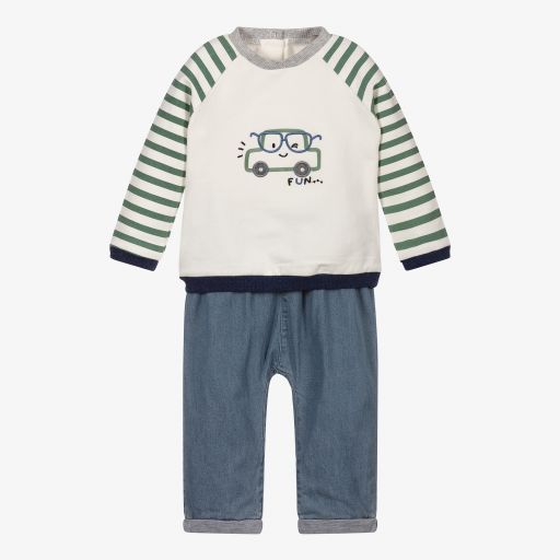 Mayoral Newborn-Ensemble haut ivoire et pantalon bleu | Childrensalon Outlet