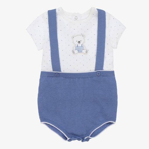 Mayoral-Baby-Top & Shorts Set in Weiß-Blau | Childrensalon Outlet