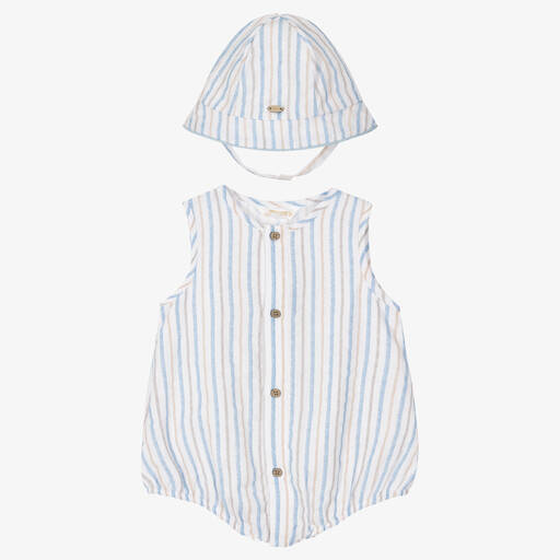 Mayoral-Baby Boys White & Blue Striped Shortie Set | Childrensalon Outlet