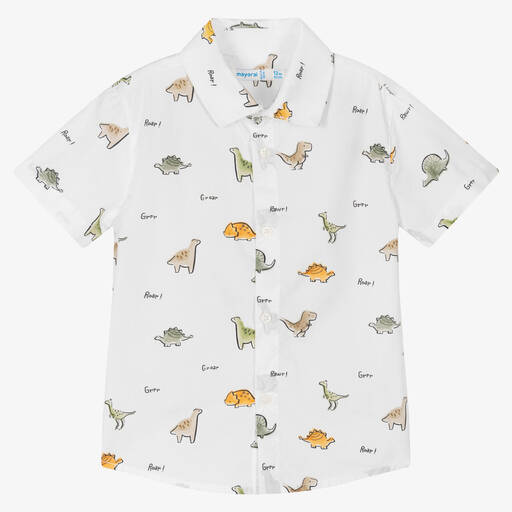 Mayoral-Baby Boys White Dinosaur Cotton Shirt | Childrensalon Outlet