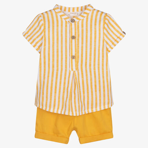 Mayoral-Baby Boys Yellow Cotton Shorts Set | Childrensalon Outlet