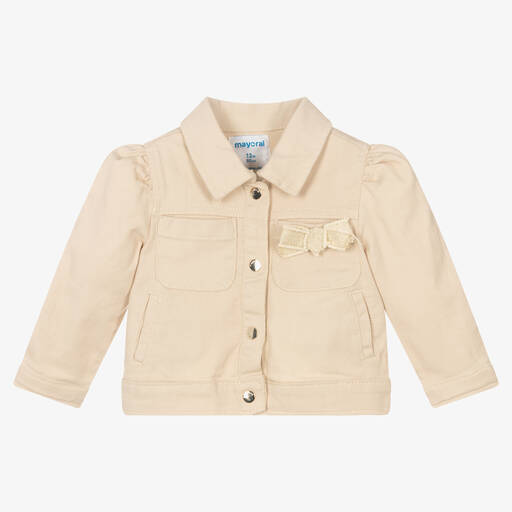Mayoral-جاكيت أطفال بناتي قطن مستدام تويل لون بيج | Childrensalon Outlet