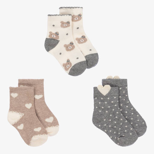 Mayoral-Baby Girls Beige & Grey Socks (3 Pack) | Childrensalon Outlet