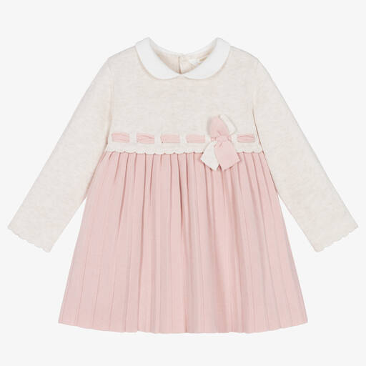 Mayoral-Baby Girls Beige & Pink Knitted Dress | Childrensalon Outlet