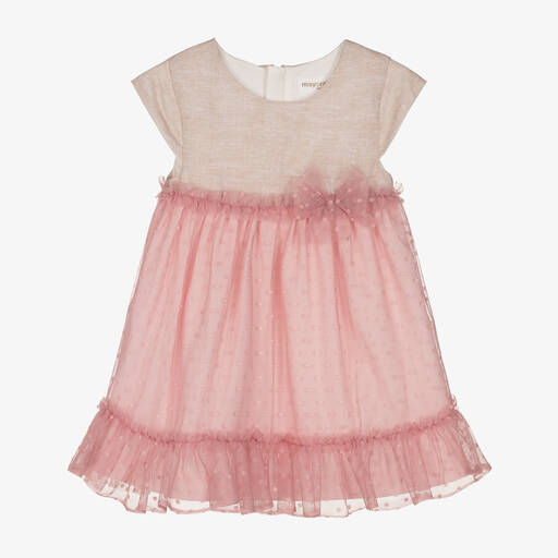 Mayoral-Бежево-розовое платье из тюля | Childrensalon Outlet