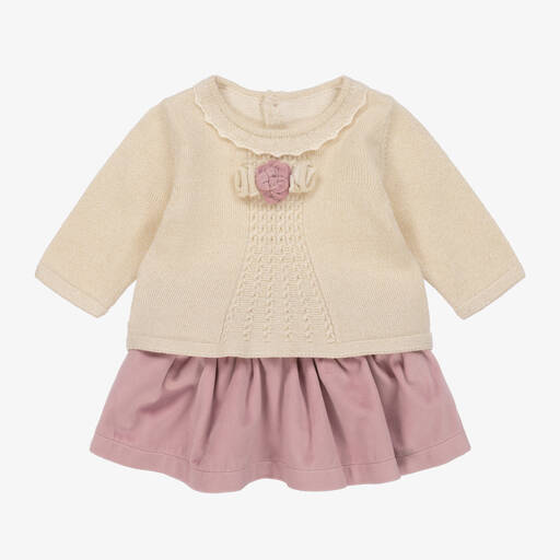 Mayoral-Baby Girls Beige & Purple Skirt Set | Childrensalon Outlet