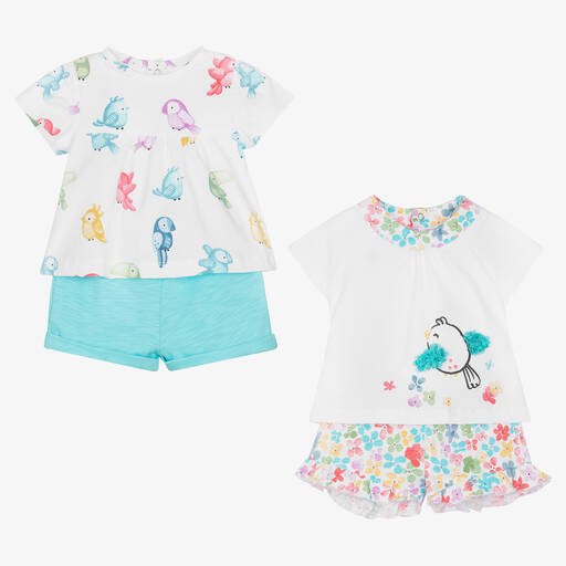 Mayoral-Baby Girls Blue Floral Shorts Set (2 Pack)  | Childrensalon Outlet