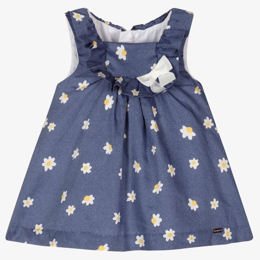 Mayoral Newborn-طقم فستان قطن لون أزرق للمولودات | Childrensalon Outlet