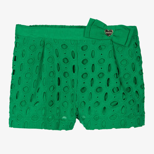 Mayoral-Baby Girls Green Broderie Anglaise Shorts | Childrensalon Outlet