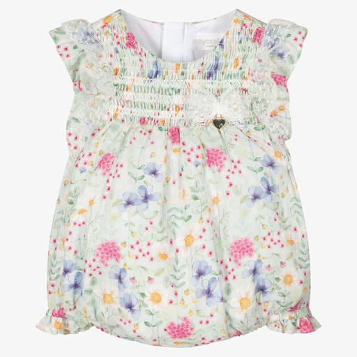 Mayoral-Baby Girls Green Cotton Floral Bodysuit | Childrensalon Outlet