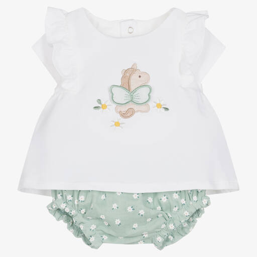 Mayoral-Baby Girls Green Cotton Floral Shorts Set | Childrensalon Outlet