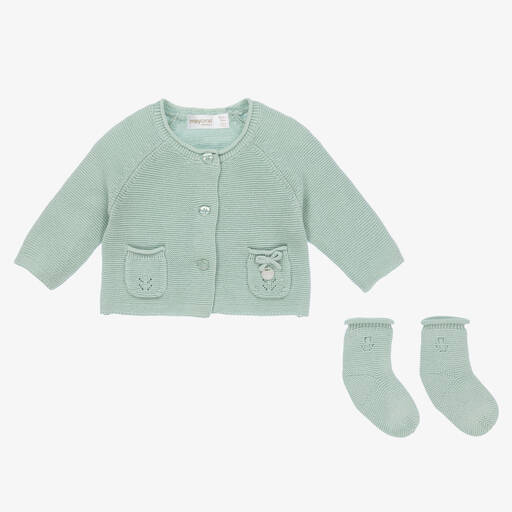 Mayoral-Baby Girls Green Knitted Cardigan Set | Childrensalon Outlet