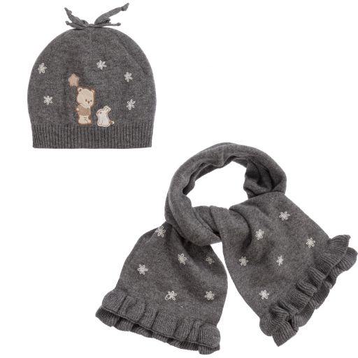 Mayoral-Baby Girls Grey Knit Hat Set  | Childrensalon Outlet