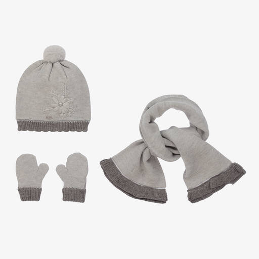 Mayoral-Graues Strickmützen-Set (Baby M) | Childrensalon Outlet