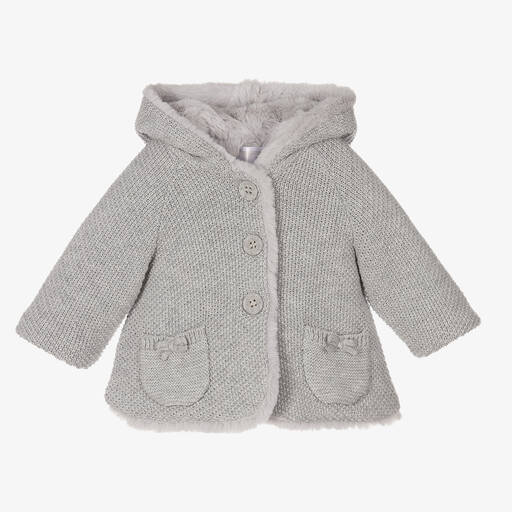 Mayoral Для новорожденных-Серое трикотажное пальто для малышек | Childrensalon Outlet