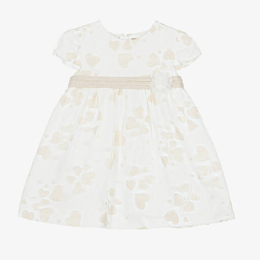 Mayoral-Baby Girls Ivory & Beige Heart Organza Dress | Childrensalon Outlet