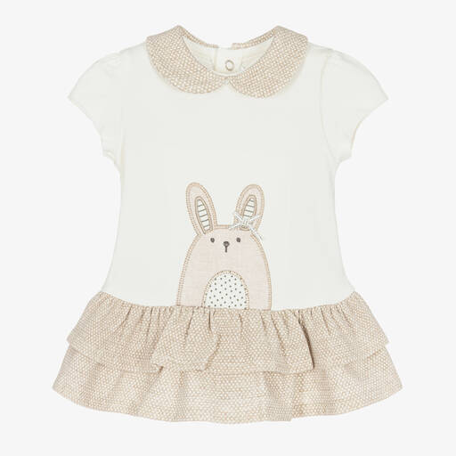 Mayoral-Baby Girls Ivory Cotton Bunny Dress | Childrensalon Outlet