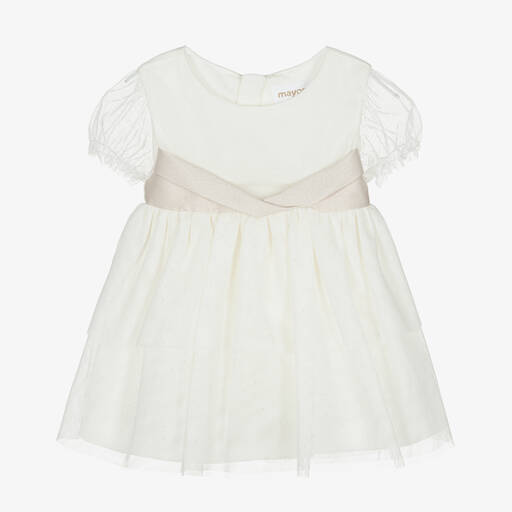 Mayoral-Baby Girls Ivory Glitter Tulle Dress | Childrensalon Outlet