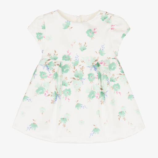 Mayoral-Baby Girls Ivory & Green Floral Satin Dress | Childrensalon Outlet