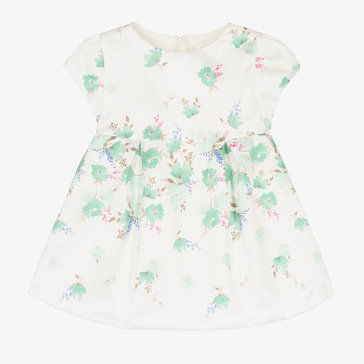 Mayoral-Baby Girls Ivory & Green Floral Satin Dress | Childrensalon Outlet
