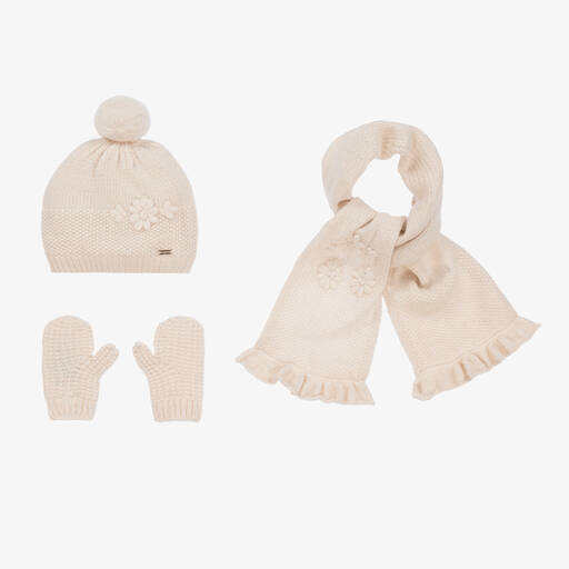 Mayoral-Baby Girls Ivory Knitted Hat Set | Childrensalon Outlet
