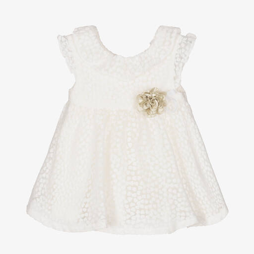 Mayoral-Baby Girls Ivory Spot Organza Dress | Childrensalon Outlet