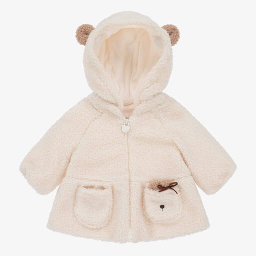 Mayoral-Baby Girls Ivory Teddy Fleece Bear Coat | Childrensalon Outlet
