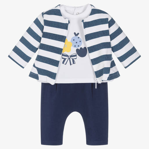 Mayoral-Baby Girls Navy Blue Cotton Trouser Set | Childrensalon Outlet