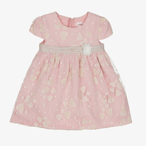 Mayoral-Baby Girls Pink & Beige Heart Organza Dress | Childrensalon Outlet