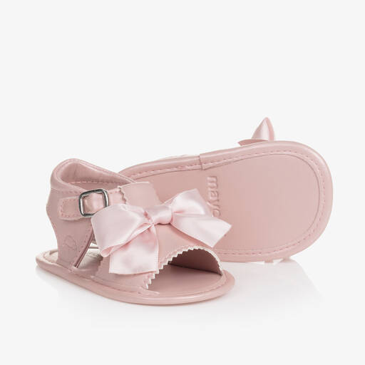Mayoral-Baby Girls Pink Bow Pre-Walker Sandals | Childrensalon Outlet