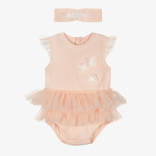 Mayoral-Baby Girls Pink Cotton Babysuit Set | Childrensalon Outlet