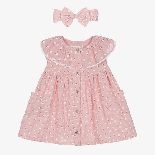 Mayoral-Baby Girls Pink Cotton Floral Dress Set | Childrensalon Outlet