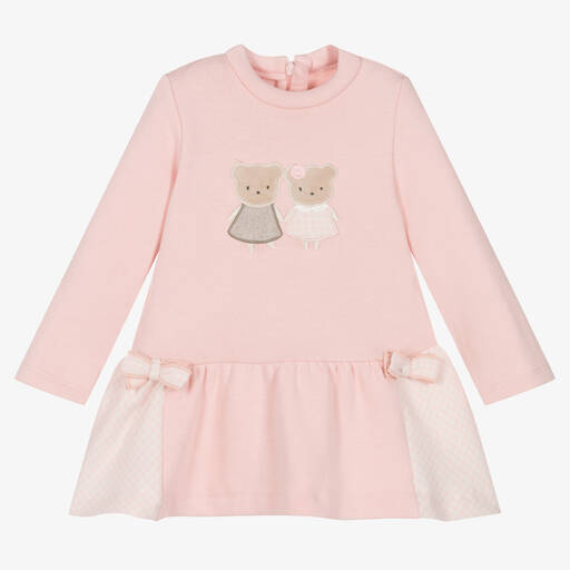 Mayoral-Baby Girls Pink Cotton Knit Bears Dress | Childrensalon Outlet