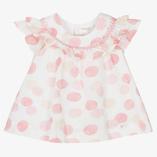 Mayoral-Baby Girls Pink Cotton Spotted Dress | Childrensalon Outlet