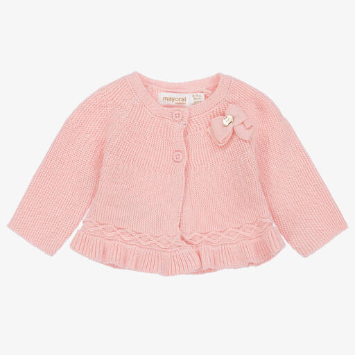 Mayoral-Baby Girls Pink Knitted Cardigan | Childrensalon Outlet