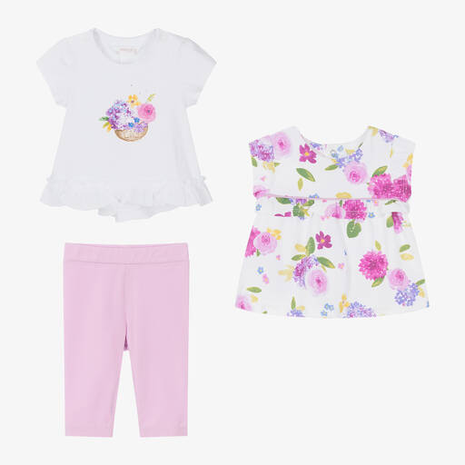 Mayoral-Baby Girls Purple Floral Leggings Set | Childrensalon Outlet