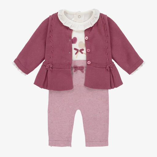 Mayoral-Baby Girls Purple Knitted Trouser Set | Childrensalon Outlet