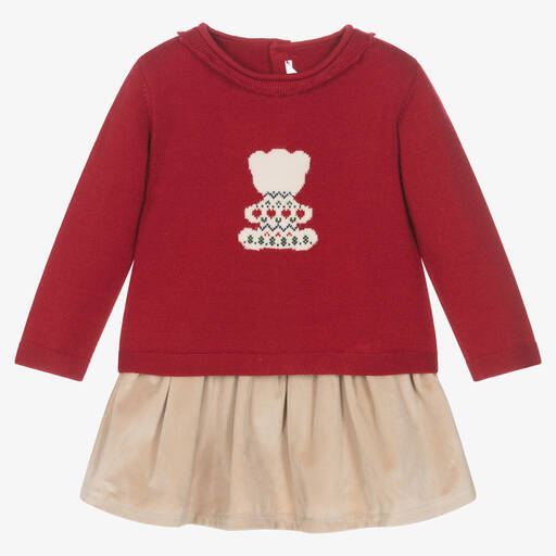 Mayoral-Baby Girls Red & Beige Skirt Set | Childrensalon Outlet