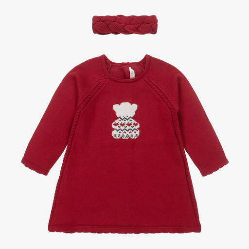 Mayoral-طقم فستان بطبعة بير قطن محبوك لون أحمر | Childrensalon Outlet